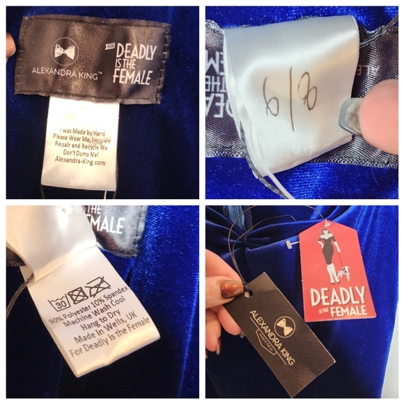 NWT Deadly Is The Female Blue Velvet On Off Shoulder Swing Dress Size UK 6/8 XS - Picture 4 of 16